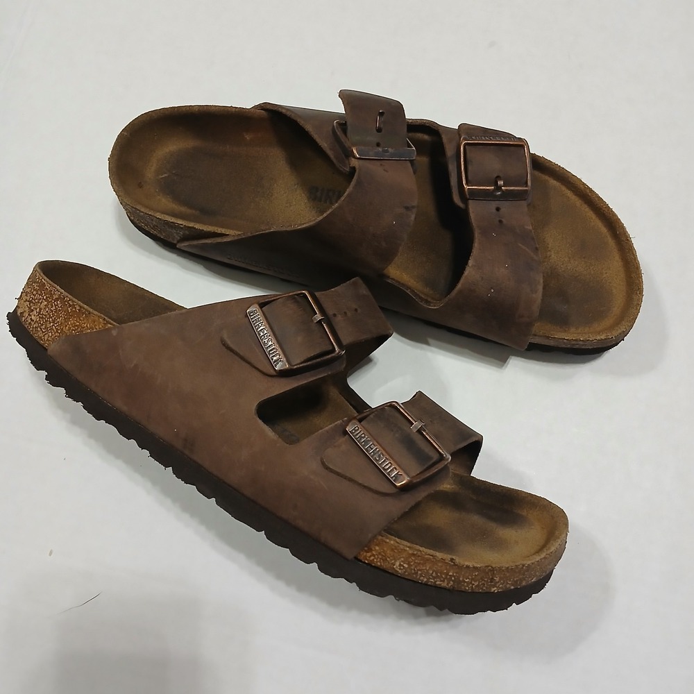 Birkenstock Arizona Brown Leather Sandals men 10 Slip on buckle cork Casual